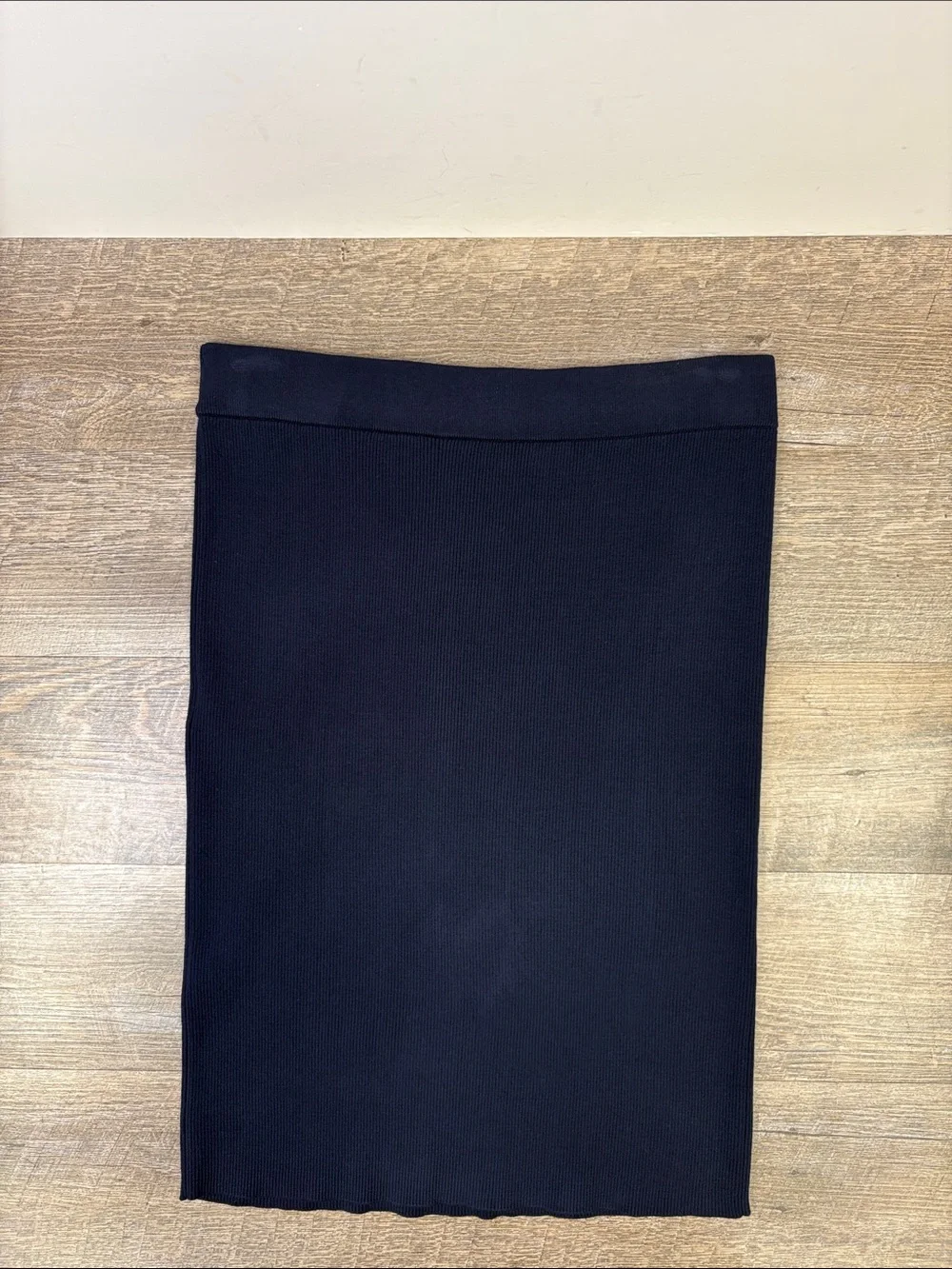 DKNY Navy Blue Ribbed Knit Midi Pencil Skirt Size Large